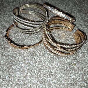 Gold and Silver Crystal Multi-Row Cuff Bracelet Set